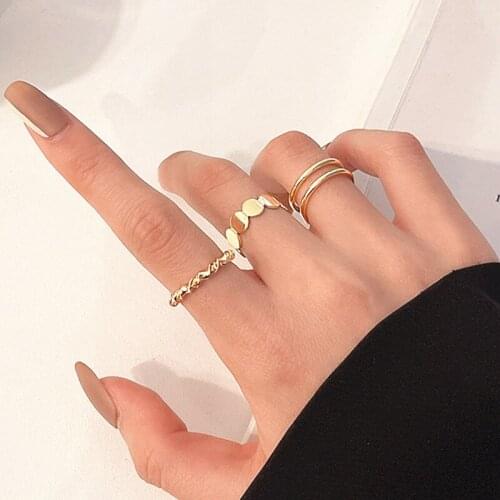 Adjustable Silver Colour Hollowed-out Round Shape Open Ring 3Pcs Design Cute Fashion Love Jewelry For Women Girl Ring Set Gifts