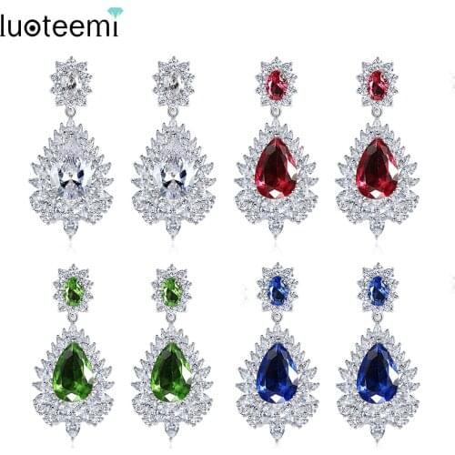 LUOTEEMI Luxury Bridal Dangle Party Earrings Wedding Jewelry Four Colors Choice AAA Cubic Zirconia Drop Earrings for Women