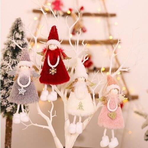 Christmas Creative Small Pendant Cute Plush Doll Feather Angel Xmas Tree Ornaments Angel Doll Children Gifts Festival Droppings