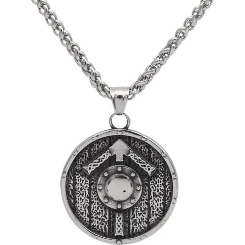 Nordic viking necklace for men rune shield viking amulet stainless stell pendant jewelry with valknut gift bag