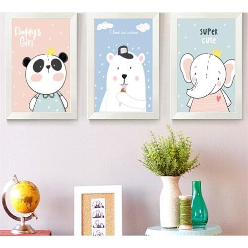 Nordic Cute Cartoon Animals Rabbit Elephant Sheep Canvas Painting Wall Picture Printing Poster Children Nursery Room Decoration