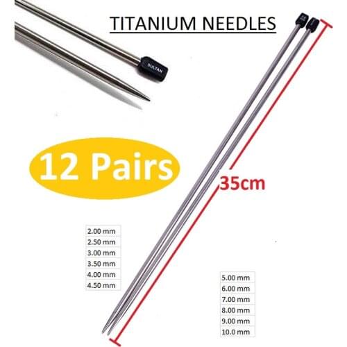 Titanium Coating Knitting Needles Set 12 Pairs 35cm Straight No: 2mm to 10mm DIY Handle Yarn Weaving Craft Tools Hook