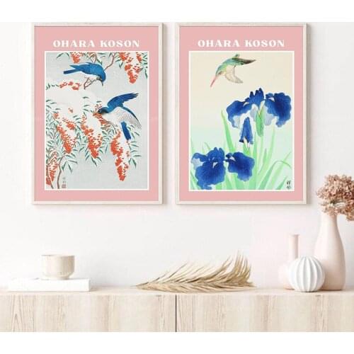 Bird prints vintage paintings, 2 sets of Japanese art, abstract paintings, vintage wall art, Japanese vintage prints, Giclée art