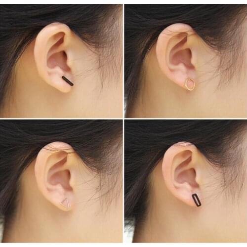 Fashion Simple geometric alloy round shape of rectangle shape of triangle Personality temperament female geometric T word earrin