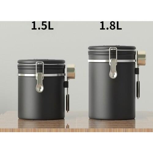 1.8L Stainless Steel Airtight Container Tea Coffee Beans Airtight Jar Scoop Moisture-proof Dried Fruit Tank Kitchen Storage