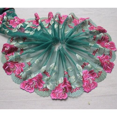 10Meters Lace Trim 18cm Floral Embroidered Mesh Tulle Lace Trim Green Flowers Doll Dress Underwear Costume DIY Craft Supplies