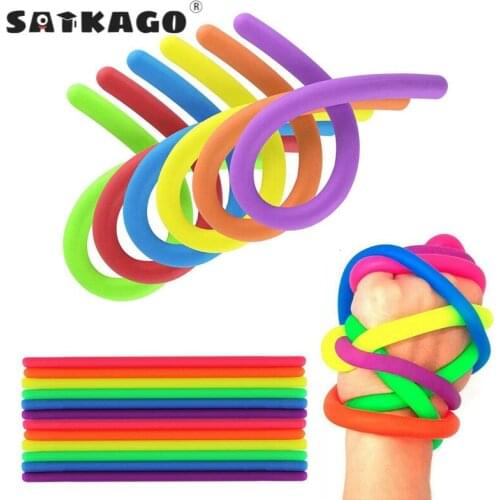 12PCS Soft Rubber Stretchy String Noodles Stress Anxiety Relief Toy for Adults Kids Birthday Party Favors Random Color