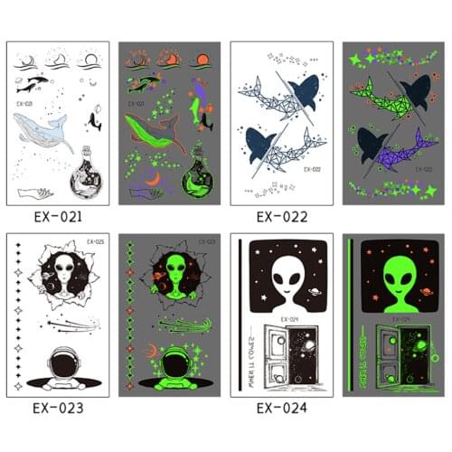 12x7cm New color luminous tattoo paste Star River alien face cool fluorescent waterproof sticker