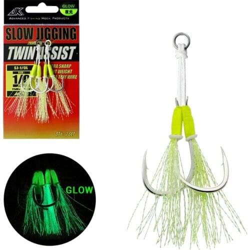 JK SJ-L 1/0-4/0 2 Sets/Pack Sea Slow Jig Fishing Hooks Luminous Assist Fishing Tackle Accessories for Boat Fishing