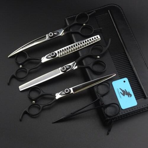 7.0 inch pet grooming scissors set straight cut teeth cut fish bone curved scissors pet grooming scissors for dog pet cat beauty