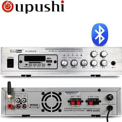 Oupushi 2 Zone PA Bluetooth Amplifier 50W Home Use Mini Mixer USB Amplifier With Ceiling Speaker, Wall Speaker, Rock Speaker