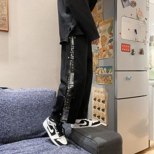 Breasted Casual Pants Mens Summer Thin Section Loose Straight Cashew Flower Pants High Street Ins Tide Brand Wide Leg Pants