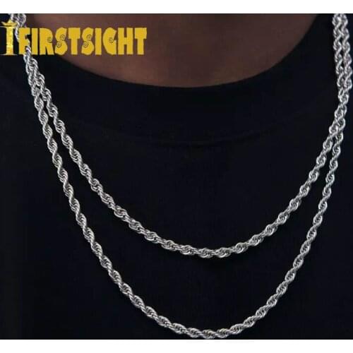 New Hip Hop Rope Chain Necklace 3mm Gold Silver Color Rope Link Choker Fashion Jewelry For Women Men Gift Wholesale