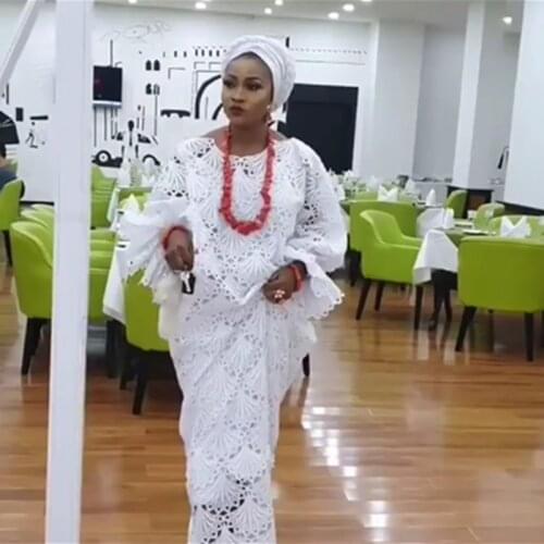 Pure White African Guipure Lace Fabric 2020 High Quality Holes Water Soluble Cord Lace Fabric For Woman Party Dress Y1799