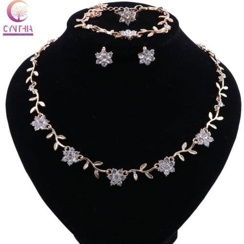 CYNTHIA Elegant Gold Color Flower Crystal Necklace Earrings Bridal Jewelry Sets for Women Prom Wedding Jewelry Christmas