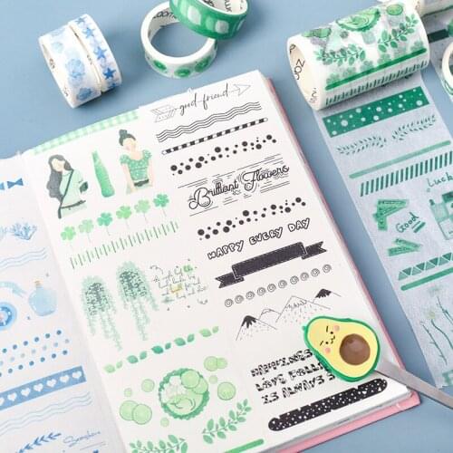 6 Pcs/set Colorful Washi Tape Kawaii Girl Green Plant Masking Tape DIY Decorative Adhesive Sticker Scrapbooking Photo Ablums
