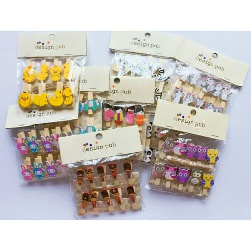 1 Pack Cartoon Wooden Paper Clip Bookmark For Album With Rope Message Stickers Stationery School Office Supply Decor