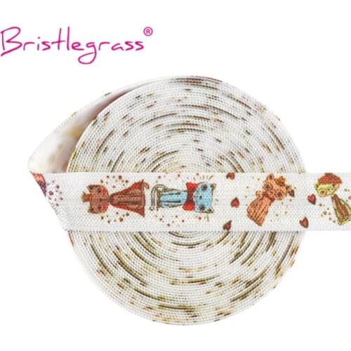BRISTLEGRASS 5 Yard 5/8" 15mm Cartoon Cat Print FOE Foldover Elastic Spandex Satin Band Hair Tie Headband Tutu Dress Sewing Trim
