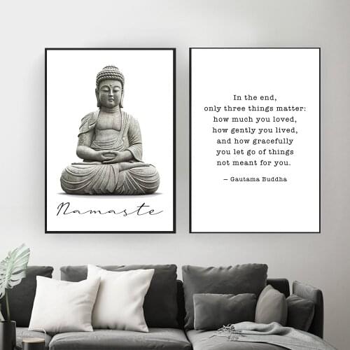 Zen Buddha Head Statue Poster Motivational Quostes Canvas Print Minimalist Wall Art Pictures Painting Buddhism Modern Home Decor