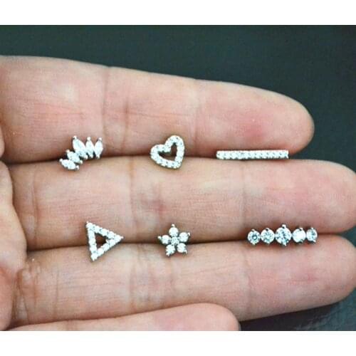 Lot50pcs Body Jewelry- Shine CZ Ear Studs/Earring Helix Bar Upper Earring Body Piercing Tragus Diath Earring 16g Heart Flower