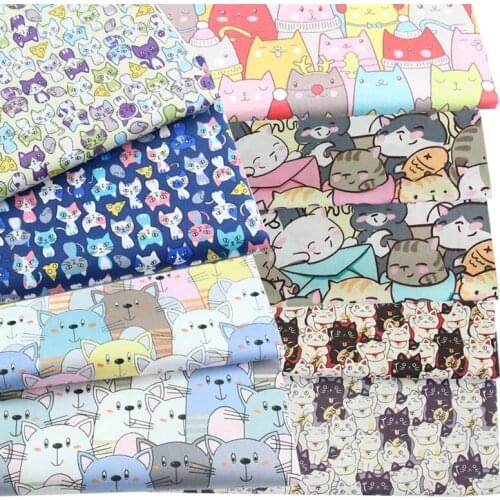 Cartoon Color Black BLUE Mini Small Big Cute Cat 100%Cotton Twill Fabric for Bedding Clothes Sheet Quilt Cushion Patchwork