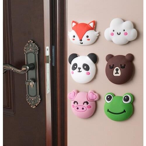 Cartoon Silicone Wall Protector Door Handle Bumper Guard Stopper Self Adhesive Rubber Round Door Crash Pad Anti-slip Sticker