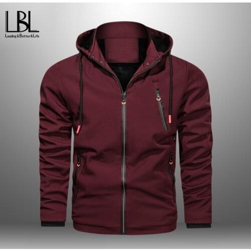 Mens Jacket Outwear Fleece Solid Windbreakers Male Windproof Breathable Hooded Man Fashion Brand Clothing Autumn Winter 2021 New