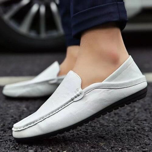 2021 Spring Autumn New Concise Style Leather Casual Shoes Breathable Slip-on Flat Shoes with Platform Waterproof Non-slip