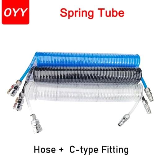 PU6*4 PU8*5 PU10*6.5PU12*8 Polyurethane Air Compressor Hose Tube With C-Type Fitting Flexible Tool Connector Spring Spiral Pipe