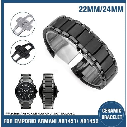 22/24mm Durable Ceramic Watch Band Stainless Steel Watch Chain Strap Watch Bracelet For EMPORIO For ARMANI AR1451/AR1452