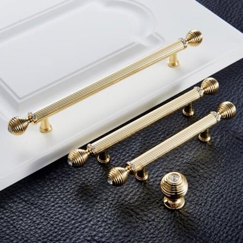 128mm 96mm 192mm Fashion deluxe rhinestone wardrobe kitchen cabinet door handles K9 crystal bright gold drawer wine cabinet pull