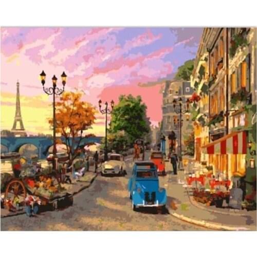 RUOPOTY Quiet town Wall Canvas diy painting by number Oil Acrylic Paint By Numbers With Frame For Adults