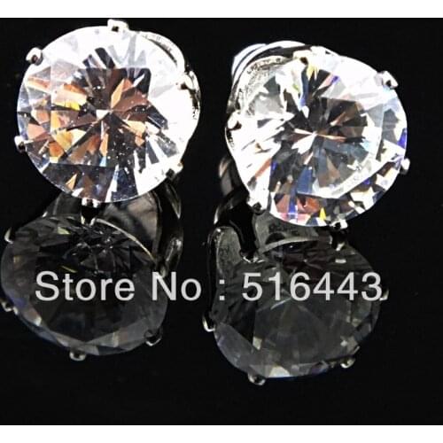 24pcs 6mm Clear Austria Cubic Zirconia Stainless Steel Fashion Stud Earrings for Womens Mens Wholesale Jewelry Lots A-634