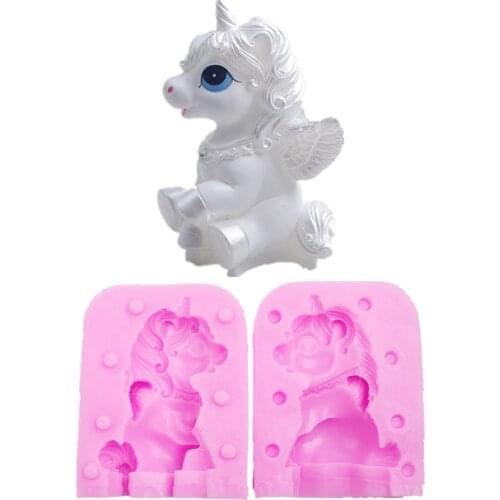 3D Unicorn Silicone Mold Cupcake Fondant Molds For Baking Unicorn Baby Birthday Cake Decorating Tools Candy Chocolate Mould M914