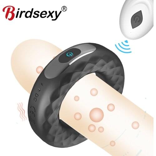 Silicone Vibrating Ring Penis Vibrators Massager Delay Ejaculation Wireless Remote Vibrator Erection CockRing Sex Toys for Men