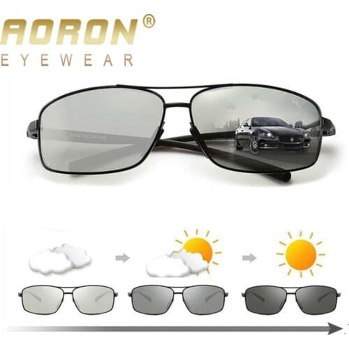 AORON Photochromic Polarized Mens Sunglasses Classic Rectangle Sun Glasses UV400 Aluminum magnesium Leg Sunglasses