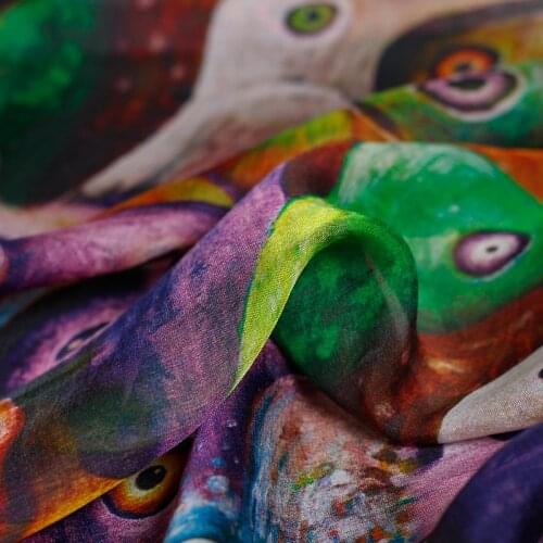 Red Raspberry 6momme Silk Chiffon Fabrics Birds Printed 100%Silk Garment Materials Women Dress Sewing Cloth Freeshipping