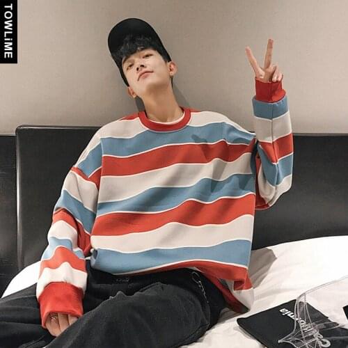 Spring Striped Harajuku Hoodies Sweatshirts Streetwear 2021 Thick Autumn Hip Hop Pullovers Men Colorful Korean Couple Loose Top