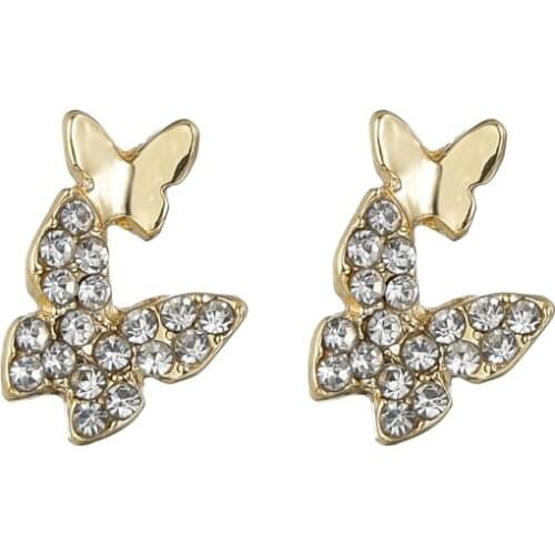 UAM Cute New Small Double Gold Color Bowknot Shape Rhinestones Animal Stud Earrings Classic Fashion Jewelry Earrings Girl Gifts