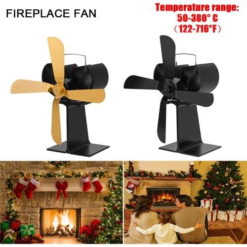 Heat Powered Stove Fan 4 Blades Log Wood Burner Quiet Black Home Fireplace Fan Efficient Heat Distribution