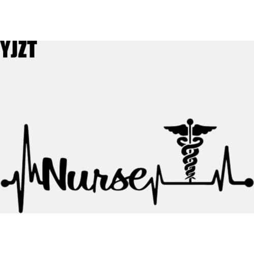 YJZT 15.7CM*5.9CM Nurse Heartbeat Lifeline Caduceus Vinyl Black/Silver Car Sticker C22-1027