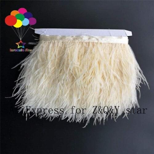 Z&Q&Y natural high quality ostrich hair dyed light yellow khaki made cloth side stage performance clothing craft feather DIY