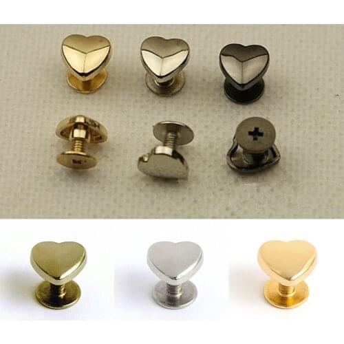 10 Sets Heart Shape Metal Screw Back Rivets For Leather Studs Nail Garment Leather Craft Belt Wallet Bag Decor Hardware