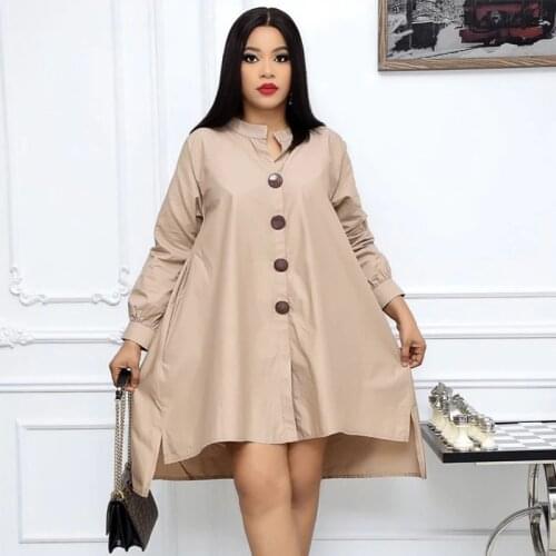Women Loose Shirt Dress Long Sleeves Button Up Casual Fashion Female Plus Size African Spring Elegant Office Ladies Classy Robes