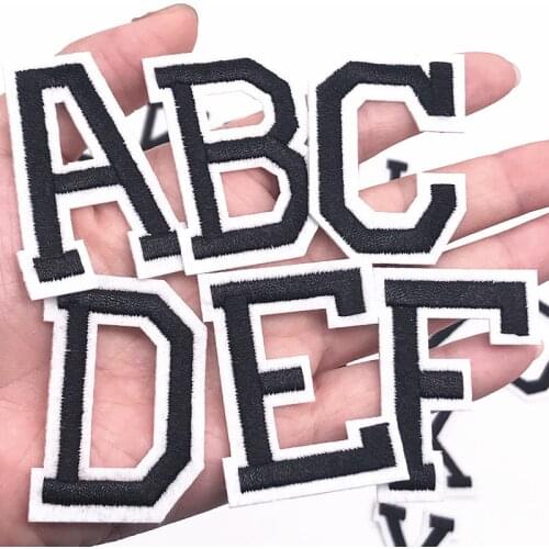 1Pc A-Z Pure Black Color English Alphabet Letters Patch Embroidered Name Applique Iron on Patches for Diy Clothes Sticker Badge