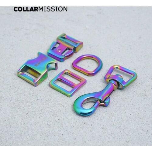 20pcs/lot Engraved(metal buckle+adjust buckle+D ring+metal clasp/set)15mm DIY dog collar buckle parts 8 colours