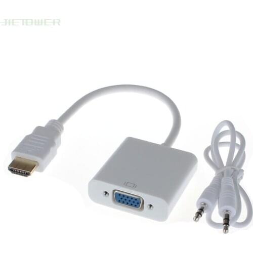 200pcs/lot High Quality Portable 3.5 Audio Socket To R + L HDMI Male to VGA Converter Adapter With Audio USB Cable 1080P for PC