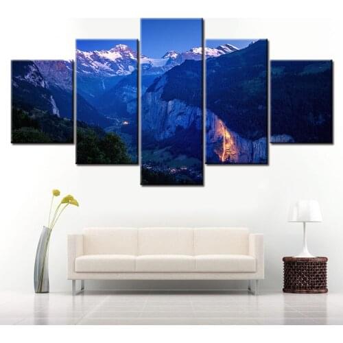 5 Panel Canvas Painting HD Lauterbrunnen Valley landscape Modular Wall Art HD Prints Pictures for Living Room Home Decor