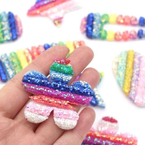 5Pcs Glitter Patches For Clothes Sequin Pipe Rainbow Patches For Headwear Accessories Flower Star Heart Applique Handmade Craft