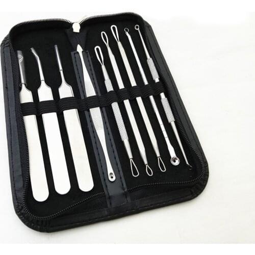 9 Pcs Professional Blackhead Remover Tool Kit Stainless Steel Blackhead Acne Comedone Pimple Blemish Extractor Beauty Tool